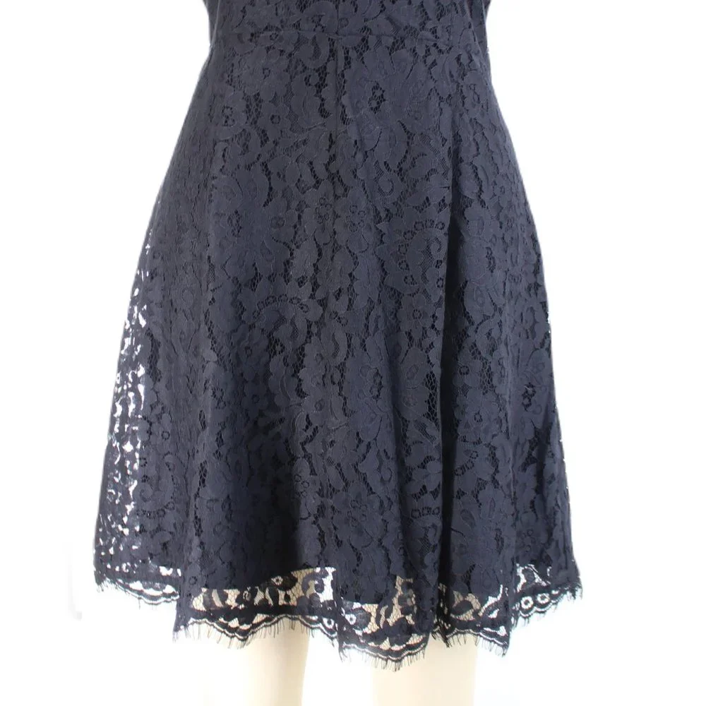 Joie Nikolina Dress Black Lace Sleeveless V Neck Scalloped Eyelash Trim SZ M - Picture 4 of 15